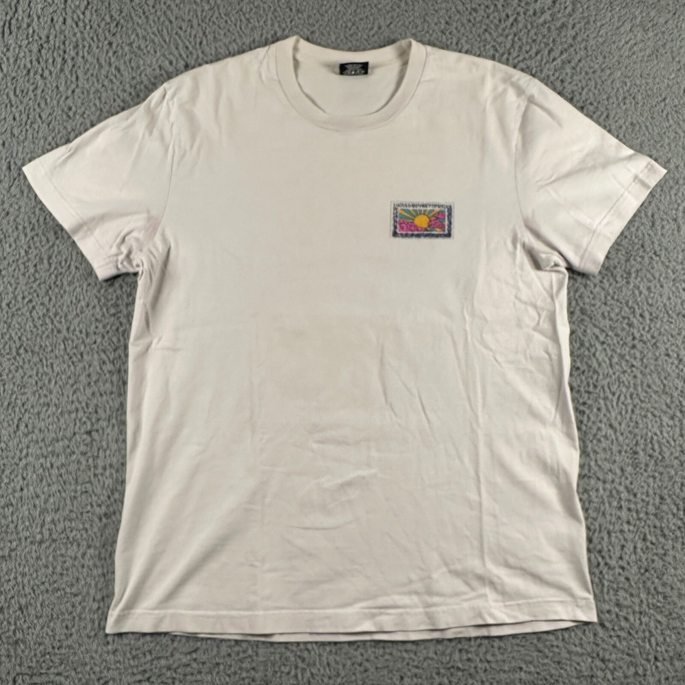 Stussy Laguna Designs T Shirt Mens XL White Tee Sunโ Waves Art Short Sleeve